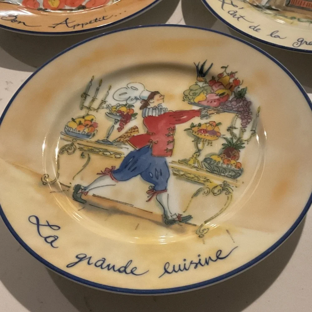 Colorful William-Sonoma French Cuisine Themed Plates 8” Three in Set